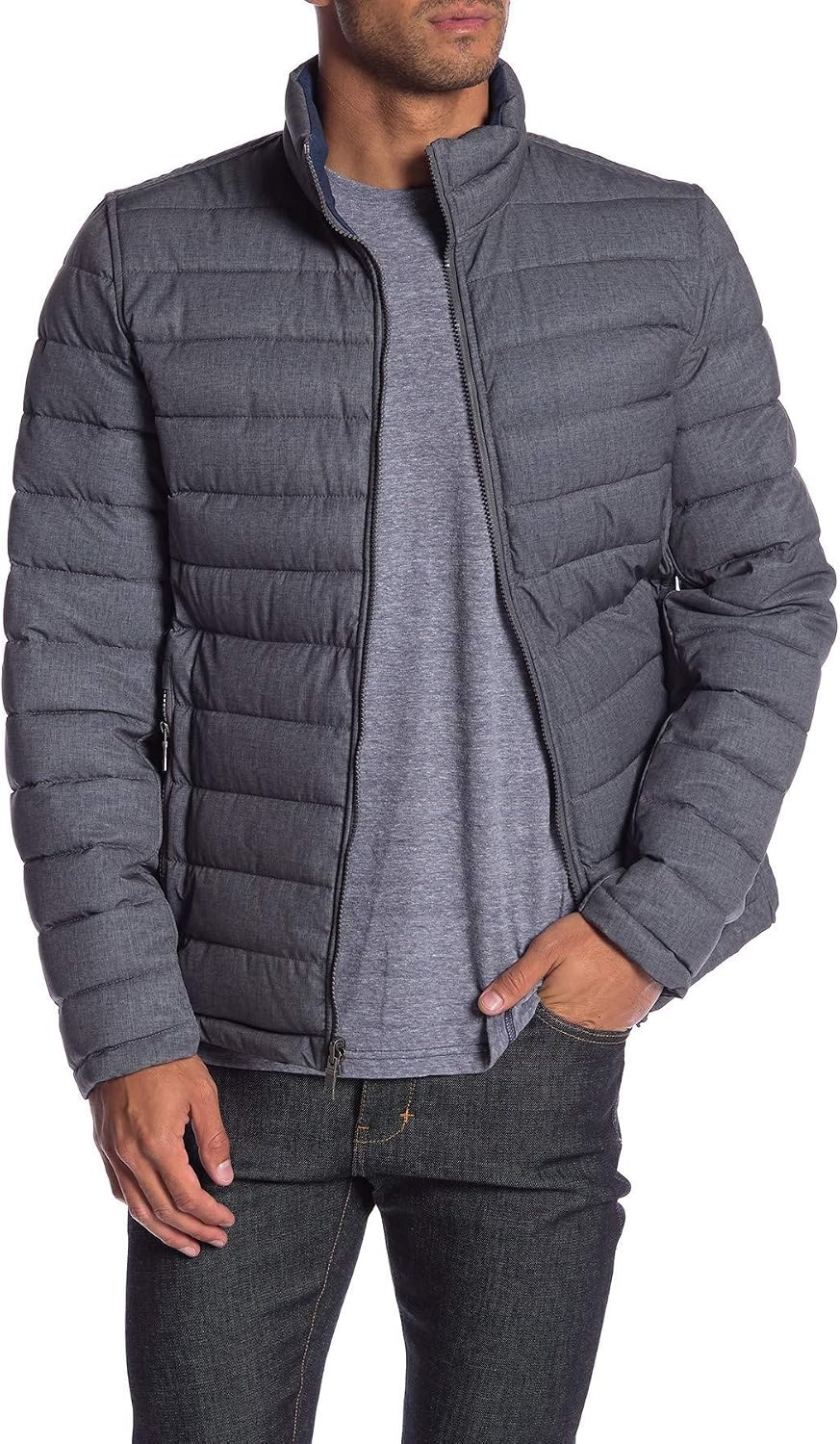 image:imageNautica Mens Reversible Quilted Puffer Jacket Midweight Mechanical Stretch Winter CoatHeather Grey