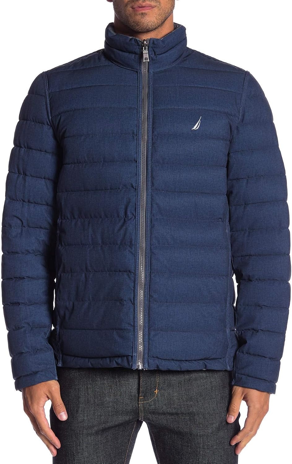image:imageNautica Mens Reversible Quilted Puffer Jacket Midweight Mechanical Stretch Winter CoatHeather Grey