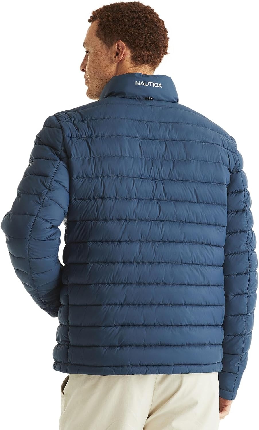 image:imageNautica Mens Reversible Quilted Puffer Jacket Midweight Mechanical Stretch Winter CoatLapis Blue