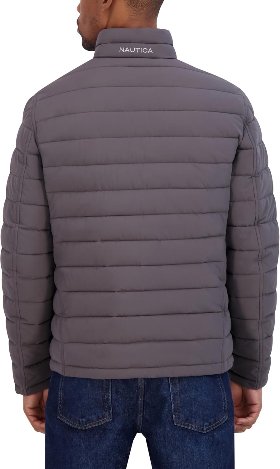image:imageNautica Mens Reversible Quilted Puffer Jacket Midweight Mechanical Stretch Winter CoatMetal Grey