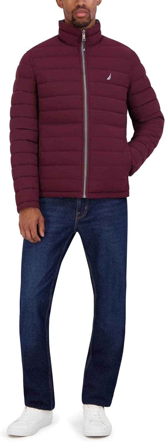 image:imageNautica Mens Reversible Quilted Puffer Jacket Midweight Mechanical Stretch Winter CoatMetal Grey
