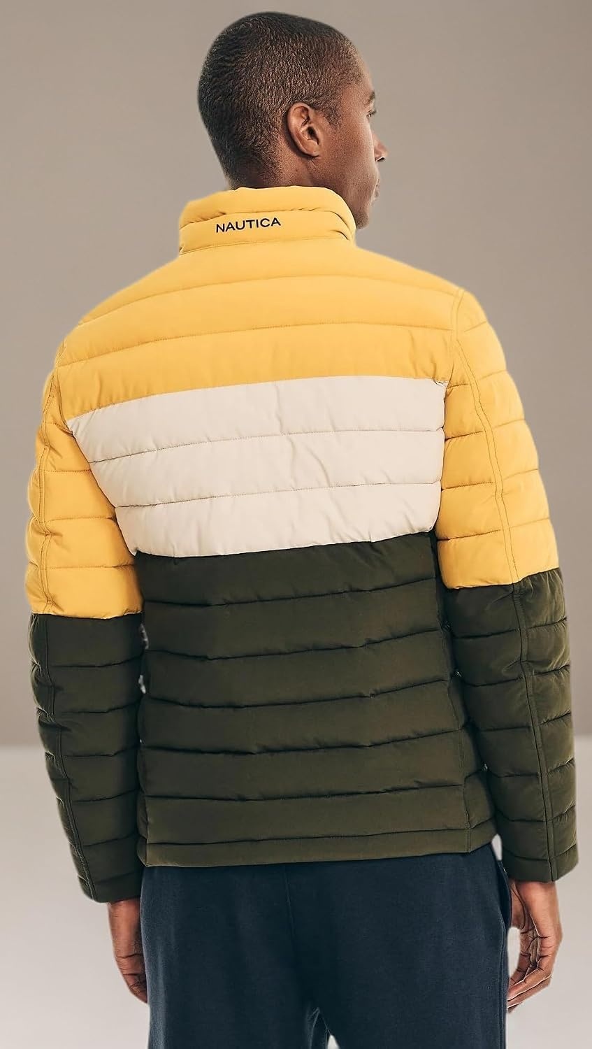 image:imageNautica Mens Reversible Quilted Puffer Jacket Midweight Mechanical Stretch Winter CoatMustard