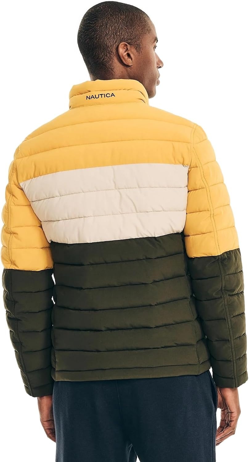 image:imageNautica Mens Reversible Quilted Puffer Jacket Midweight Mechanical Stretch Winter CoatMustard