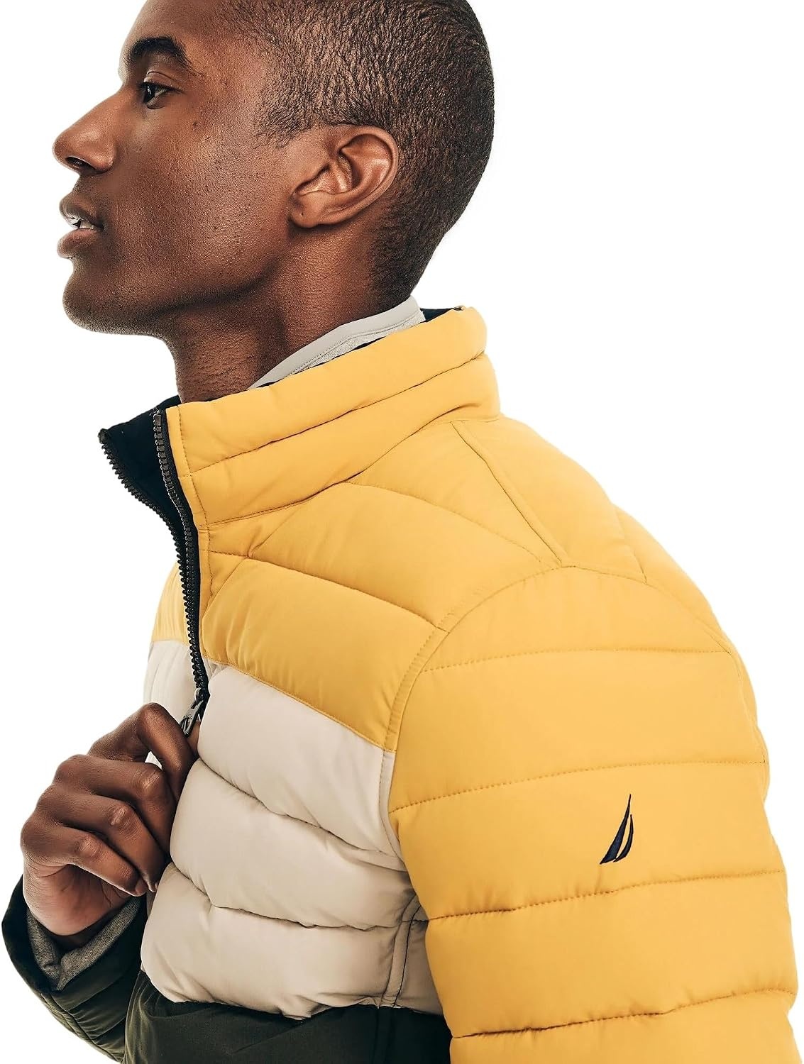 image:imageNautica Mens Reversible Quilted Puffer Jacket Midweight Mechanical Stretch Winter CoatMustard