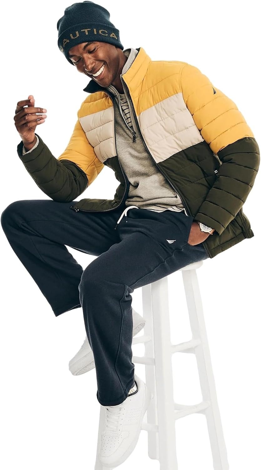 image:imageNautica Mens Reversible Quilted Puffer Jacket Midweight Mechanical Stretch Winter CoatMustard