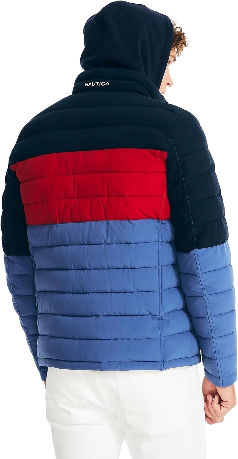 image:imageNautica Mens Reversible Quilted Puffer Jacket Midweight Mechanical Stretch Winter CoatNavy Red X Blue