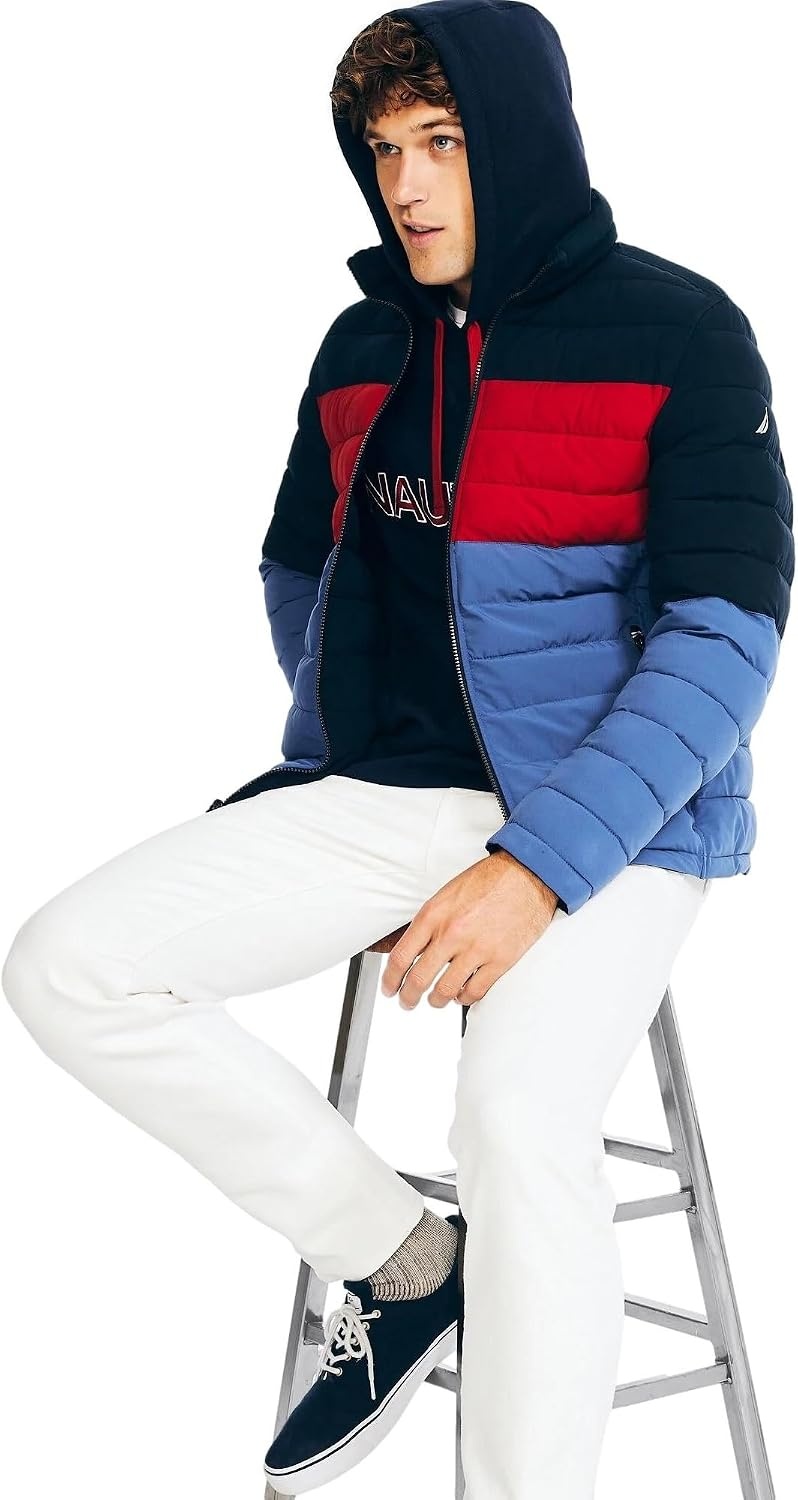 image:imageNautica Mens Reversible Quilted Puffer Jacket Midweight Mechanical Stretch Winter CoatNavy Red X Blue