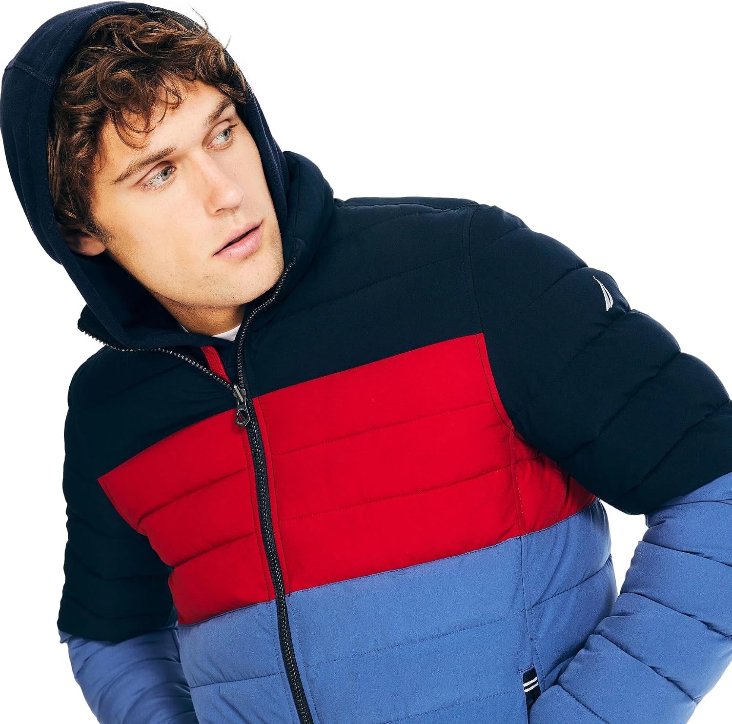 image:imageNautica Mens Reversible Quilted Puffer Jacket Midweight Mechanical Stretch Winter CoatNavy Red X Blue
