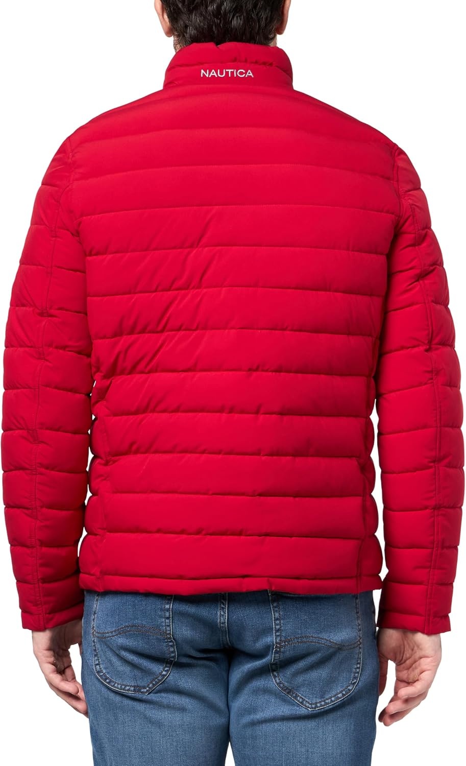 image:imageNautica Mens Reversible Quilted Puffer Jacket Midweight Mechanical Stretch Winter CoatRed Grey