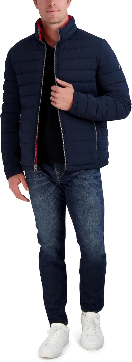 image:imageNautica Mens Reversible Quilted Puffer Jacket Midweight Mechanical Stretch Winter CoatSea