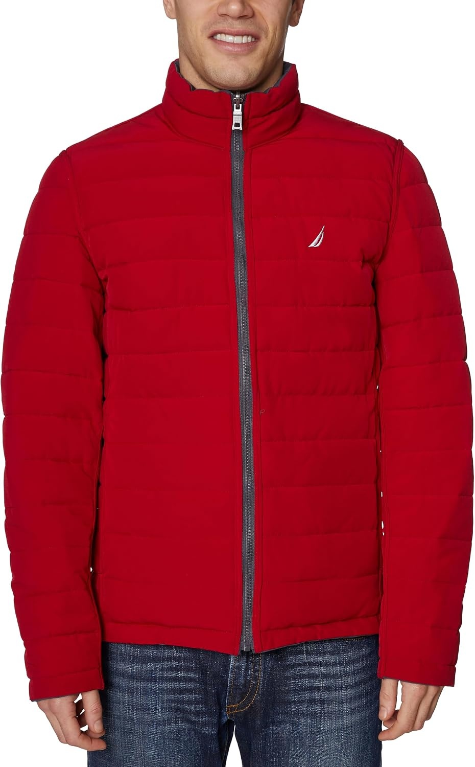 image:imageNautica Mens Reversible Quilted Puffer Jacket Midweight Mechanical Stretch Winter CoatSea