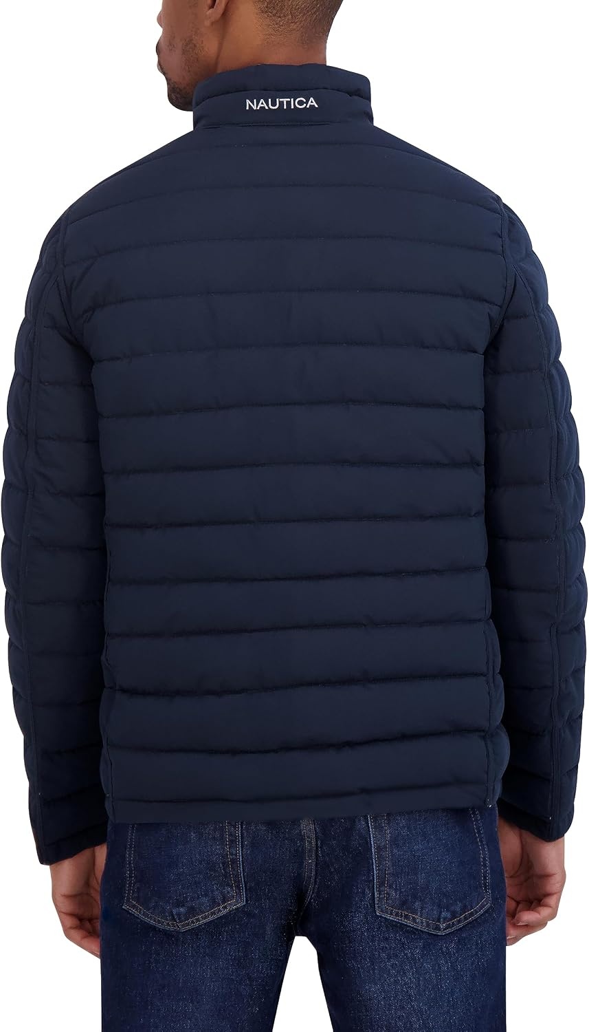 image:imageNautica Mens Reversible Quilted Puffer Jacket Midweight Mechanical Stretch Winter CoatTaupe