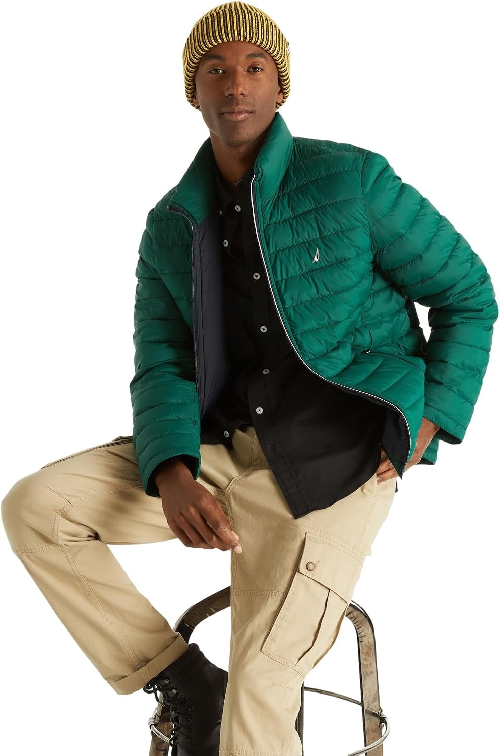 image:imageNautica Mens Reversible Quilted Puffer Jacket Midweight Mechanical Stretch Winter CoatTidal Green
