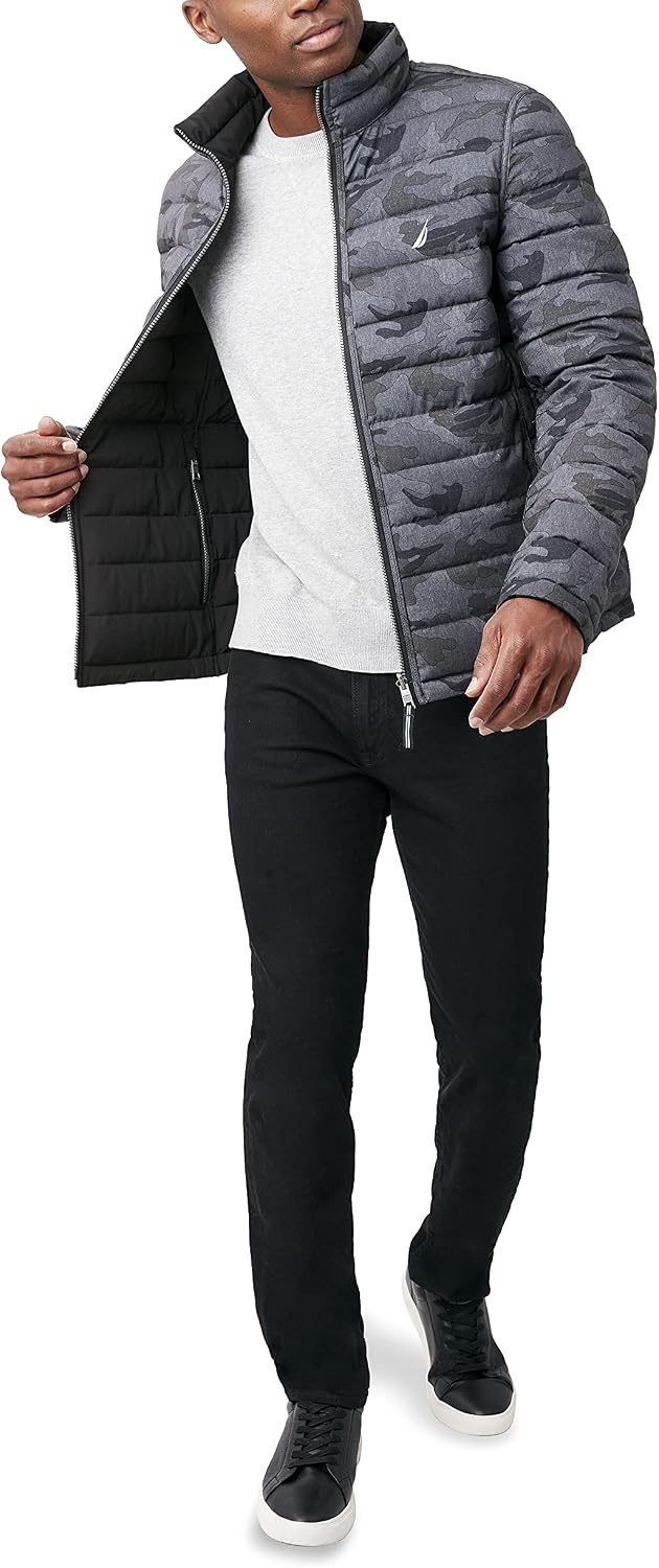 image:imageNautica Mens Reversible Quilted Puffer Jacket Midweight Mechanical Stretch Winter CoatVintage Black Combo