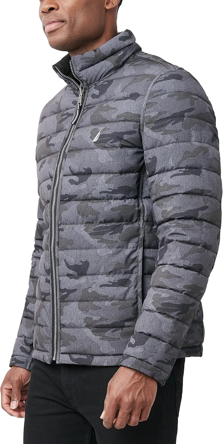 image:imageNautica Mens Reversible Quilted Puffer Jacket Midweight Mechanical Stretch Winter CoatVintage Black Combo