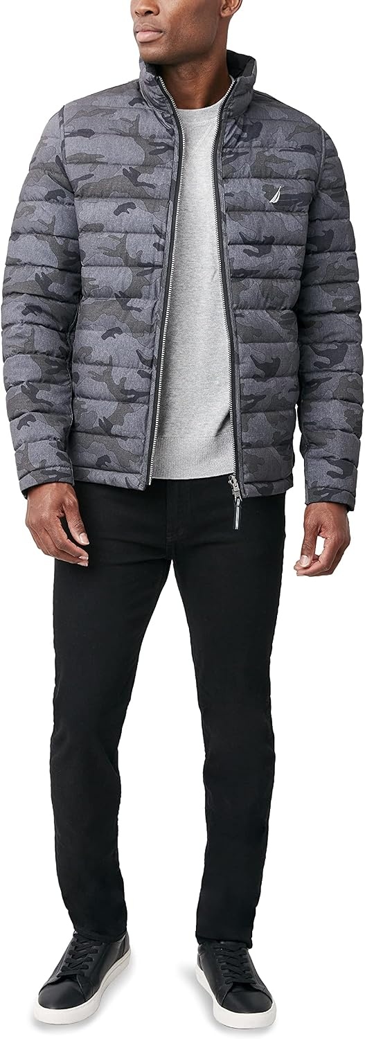 image:imageNautica Mens Reversible Quilted Puffer Jacket Midweight Mechanical Stretch Winter CoatVintage Black Combo