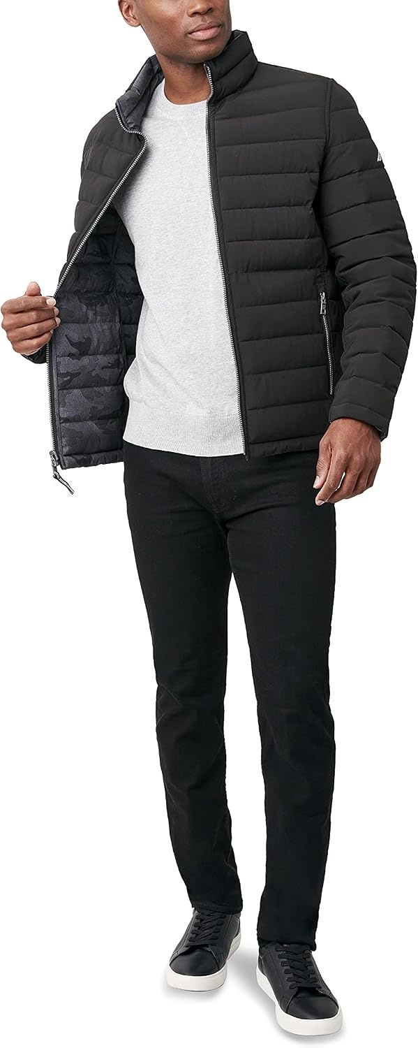image:imageNautica Mens Reversible Quilted Puffer Jacket Midweight Mechanical Stretch Winter CoatVintage Black Combo