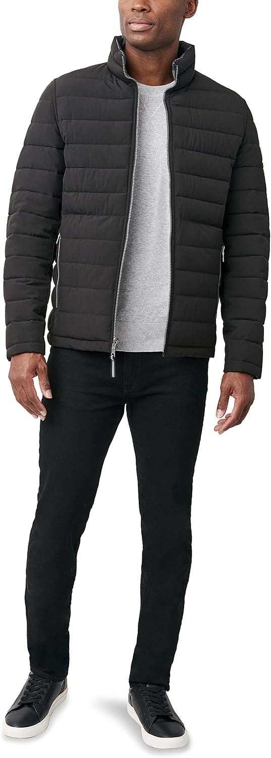 image:imageNautica Mens Reversible Quilted Puffer Jacket Midweight Mechanical Stretch Winter CoatVintage Black Combo