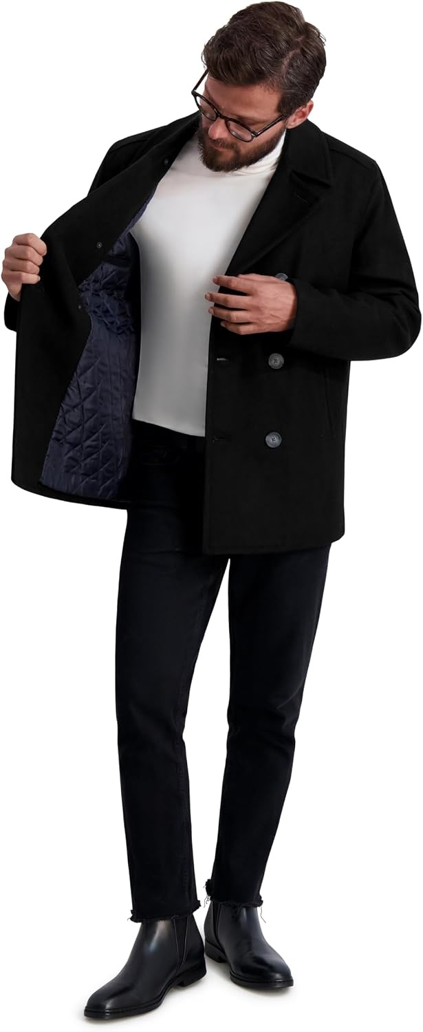 image:imageNautica Mens Wool Blend Peacoat DoubleBreasted Winter Coat Regular Big amp Tall SizesBlack