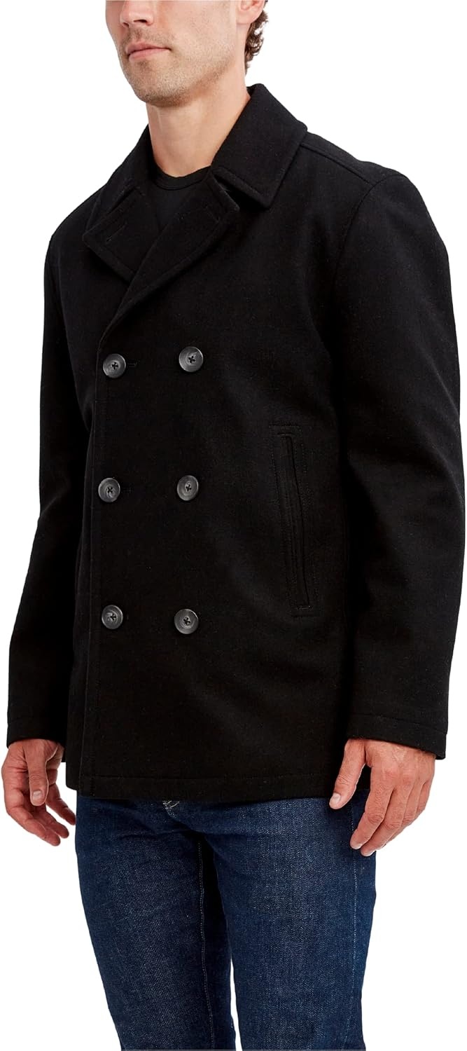image:imageNautica Mens Wool Blend Peacoat DoubleBreasted Winter Coat Regular Big amp Tall SizesBlk Caviar
