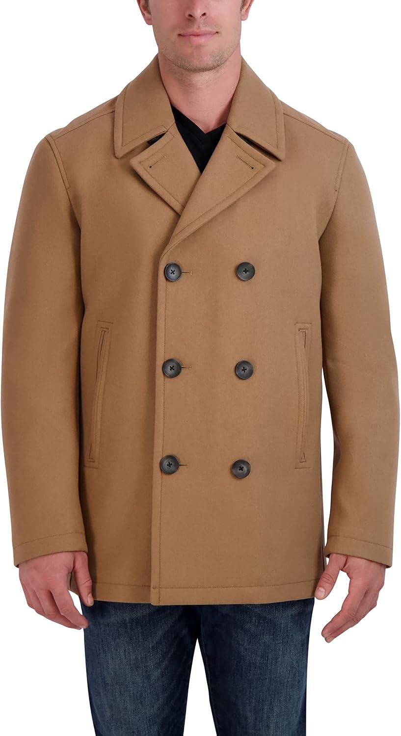 image:imageNautica Mens Wool Blend Peacoat DoubleBreasted Winter Coat Regular Big amp Tall SizesCamel