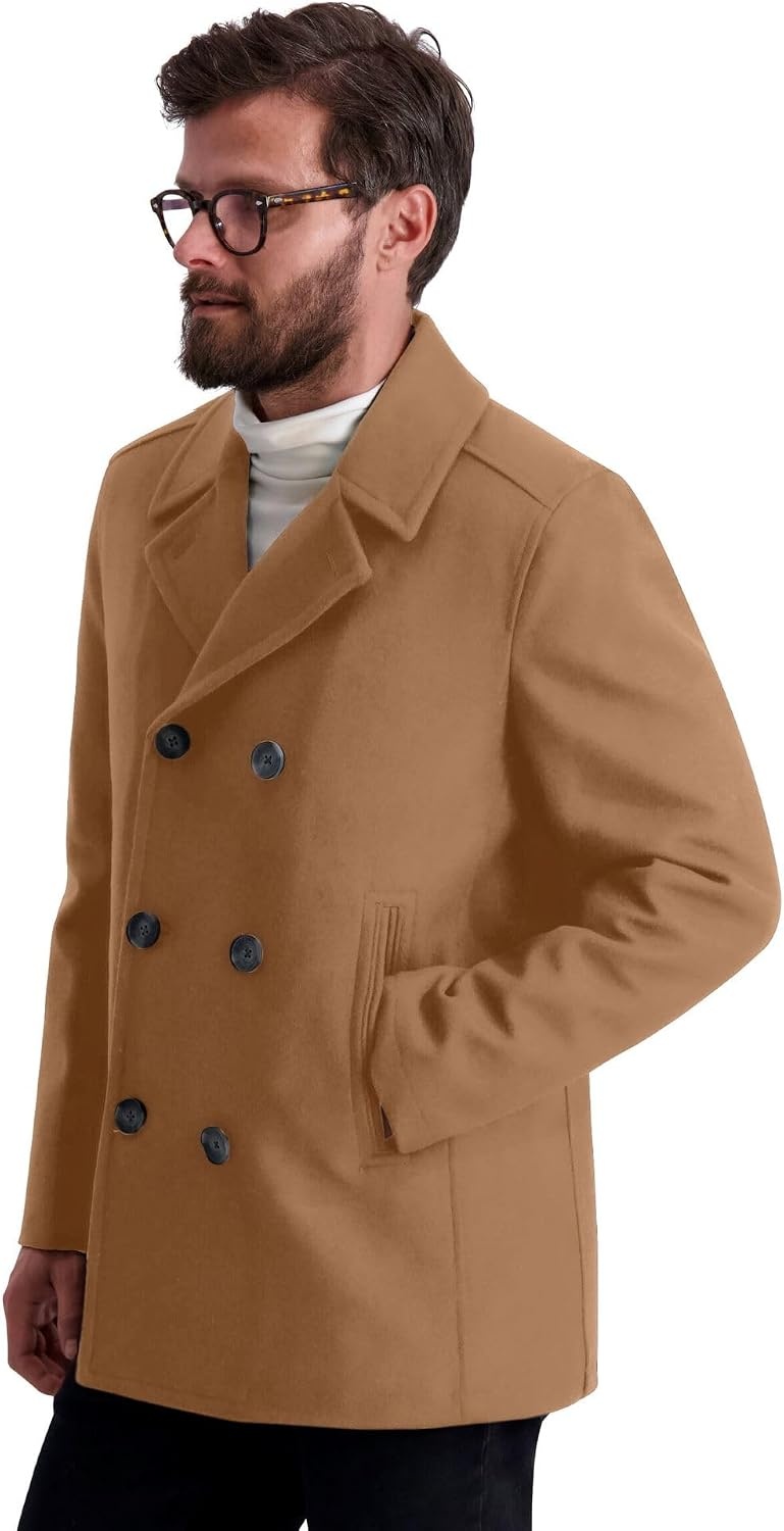 image:imageNautica Mens Wool Blend Peacoat DoubleBreasted Winter Coat Regular Big amp Tall SizesCamel