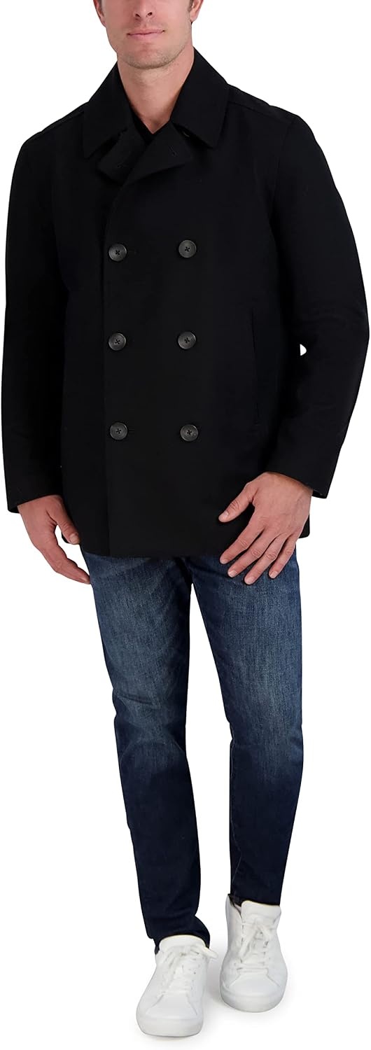 image:imageNautica Mens Wool Blend Peacoat DoubleBreasted Winter Coat Regular Big amp Tall SizesCaviar