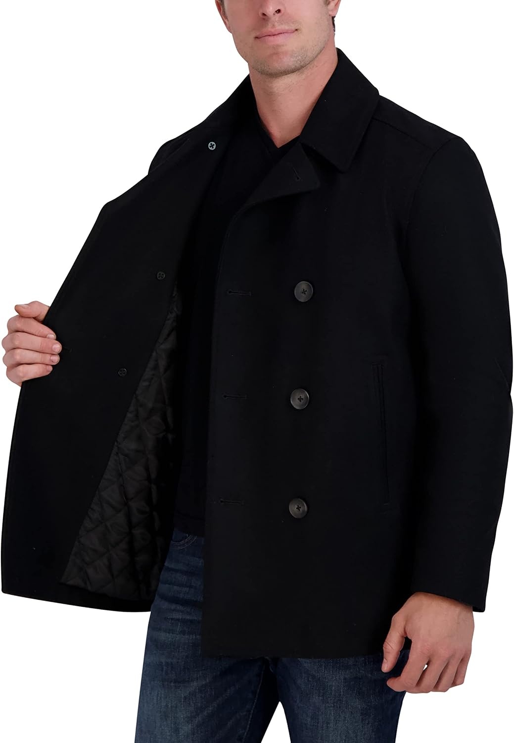 image:imageNautica Mens Wool Blend Peacoat DoubleBreasted Winter Coat Regular Big amp Tall SizesCaviar
