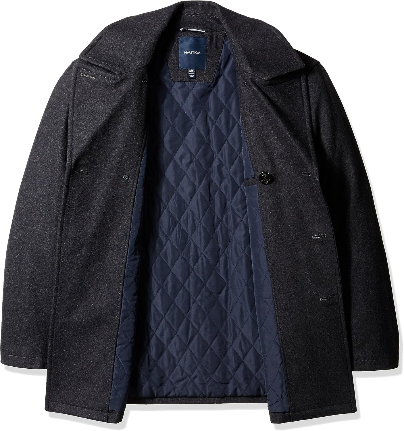 image:imageNautica Mens Wool Blend Peacoat DoubleBreasted Winter Coat Regular Big amp Tall SizesChar Gray