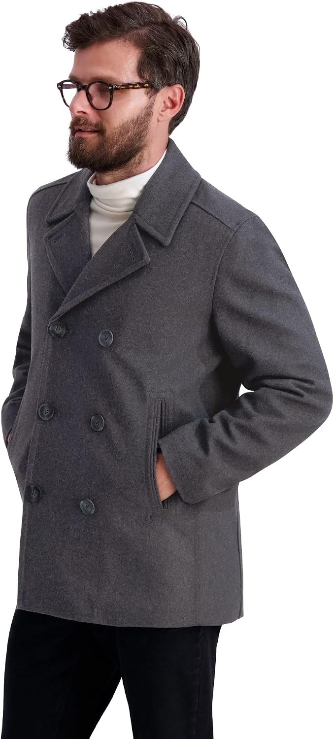 image:imageNautica Mens Wool Blend Peacoat DoubleBreasted Winter Coat Regular Big amp Tall SizesCharcoal