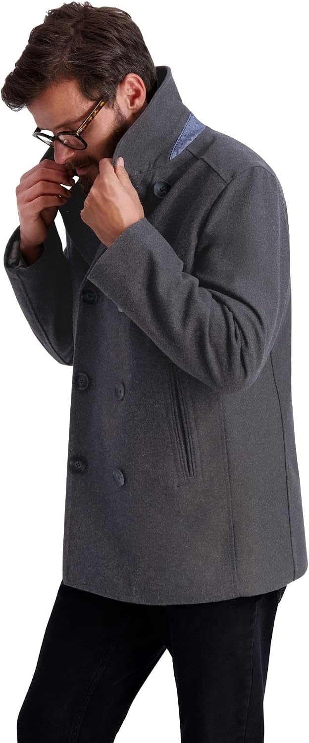 image:imageNautica Mens Wool Blend Peacoat DoubleBreasted Winter Coat Regular Big amp Tall SizesCharcoal