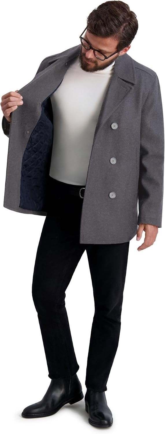 image:imageNautica Mens Wool Blend Peacoat DoubleBreasted Winter Coat Regular Big amp Tall SizesCharcoal