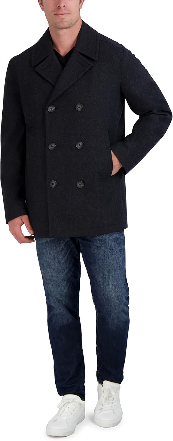 image:imageNautica Mens Wool Blend Peacoat DoubleBreasted Winter Coat Regular Big amp Tall SizesCharcoal Gry