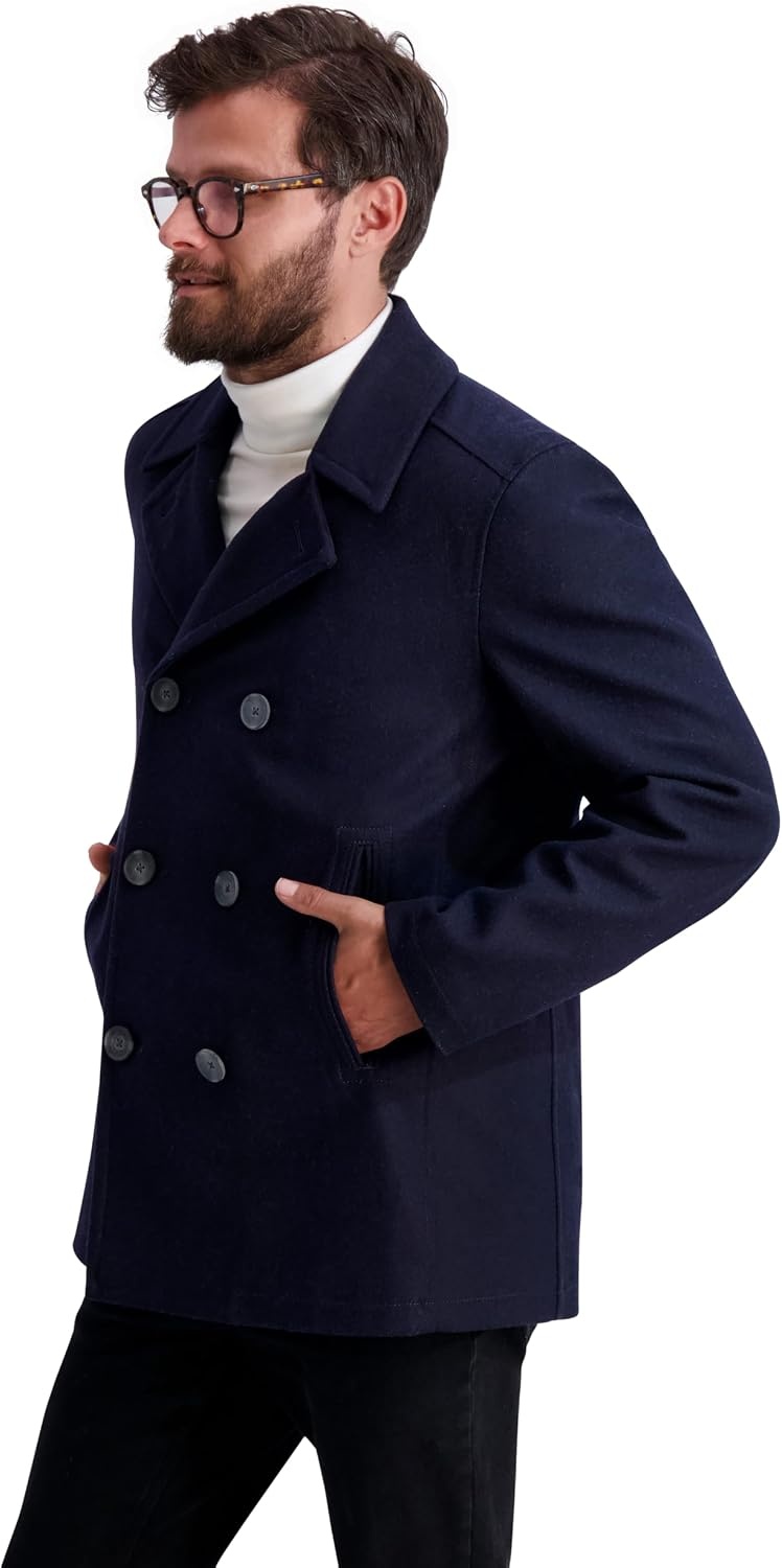 image:imageNautica Mens Wool Blend Peacoat DoubleBreasted Winter Coat Regular Big amp Tall SizesDark Navy