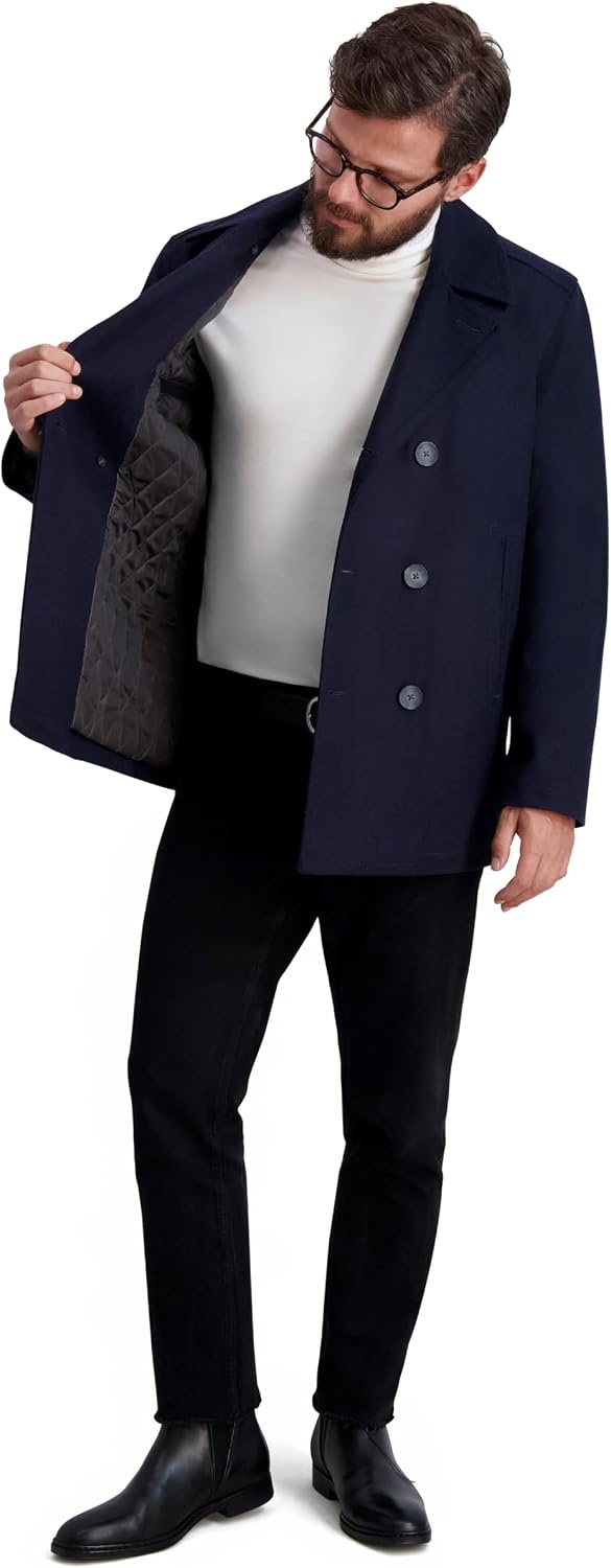 image:imageNautica Mens Wool Blend Peacoat DoubleBreasted Winter Coat Regular Big amp Tall SizesDark Navy