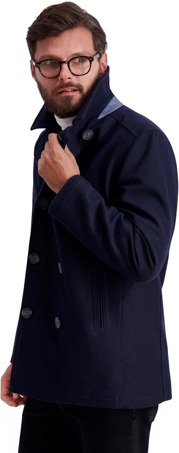 image:imageNautica Mens Wool Blend Peacoat DoubleBreasted Winter Coat Regular Big amp Tall SizesDark Navy