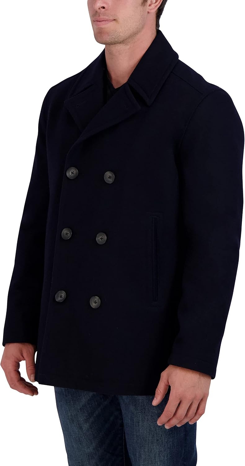 image:imageNautica Mens Wool Blend Peacoat DoubleBreasted Winter Coat Regular Big amp Tall SizesDeep Sea