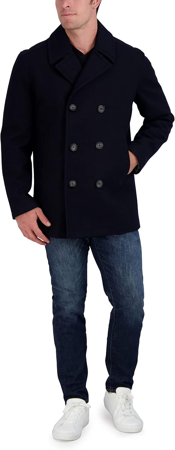 image:imageNautica Mens Wool Blend Peacoat DoubleBreasted Winter Coat Regular Big amp Tall SizesDeep Sea