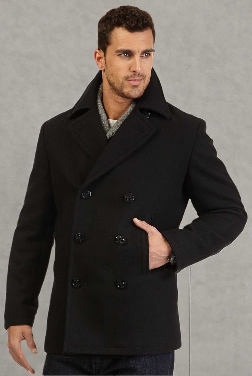 image:imageNautica Mens Wool Blend Peacoat DoubleBreasted Winter Coat Regular Big amp Tall SizesEb Blk