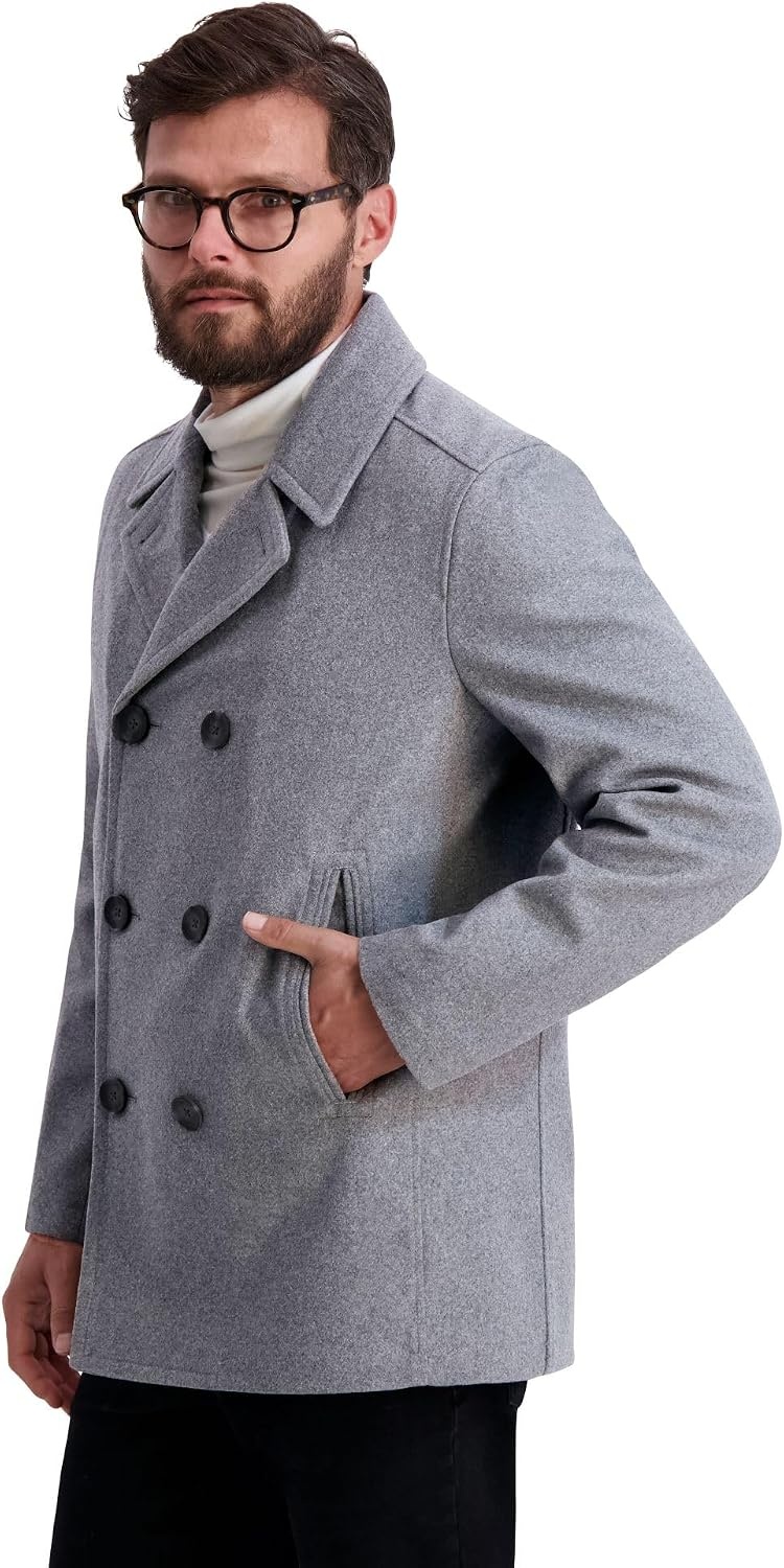 image:imageNautica Mens Wool Blend Peacoat DoubleBreasted Winter Coat Regular Big amp Tall SizesLtgrey