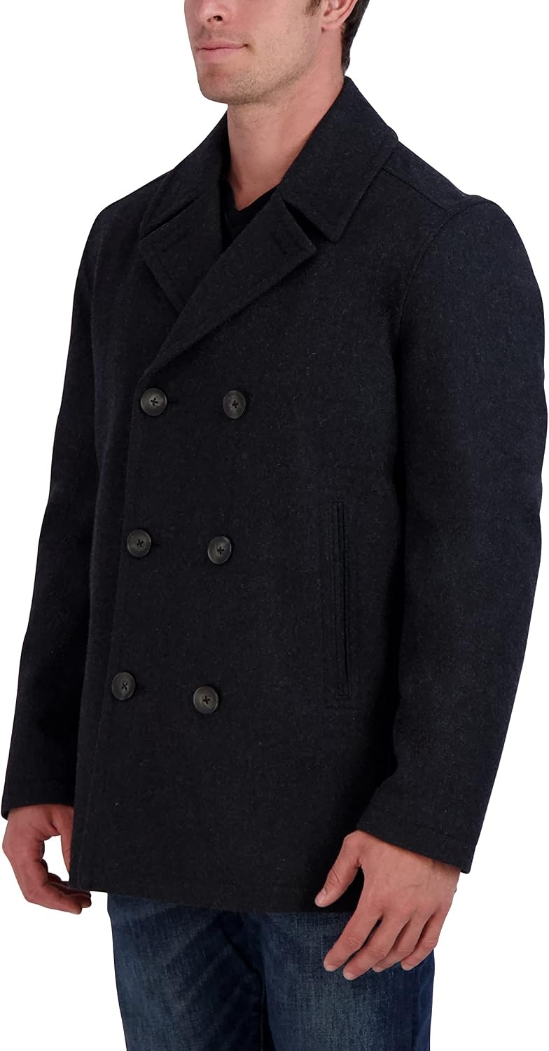 image:imageNautica Mens Wool Blend Peacoat DoubleBreasted Winter Coat Regular Big amp Tall SizesNavy Dk