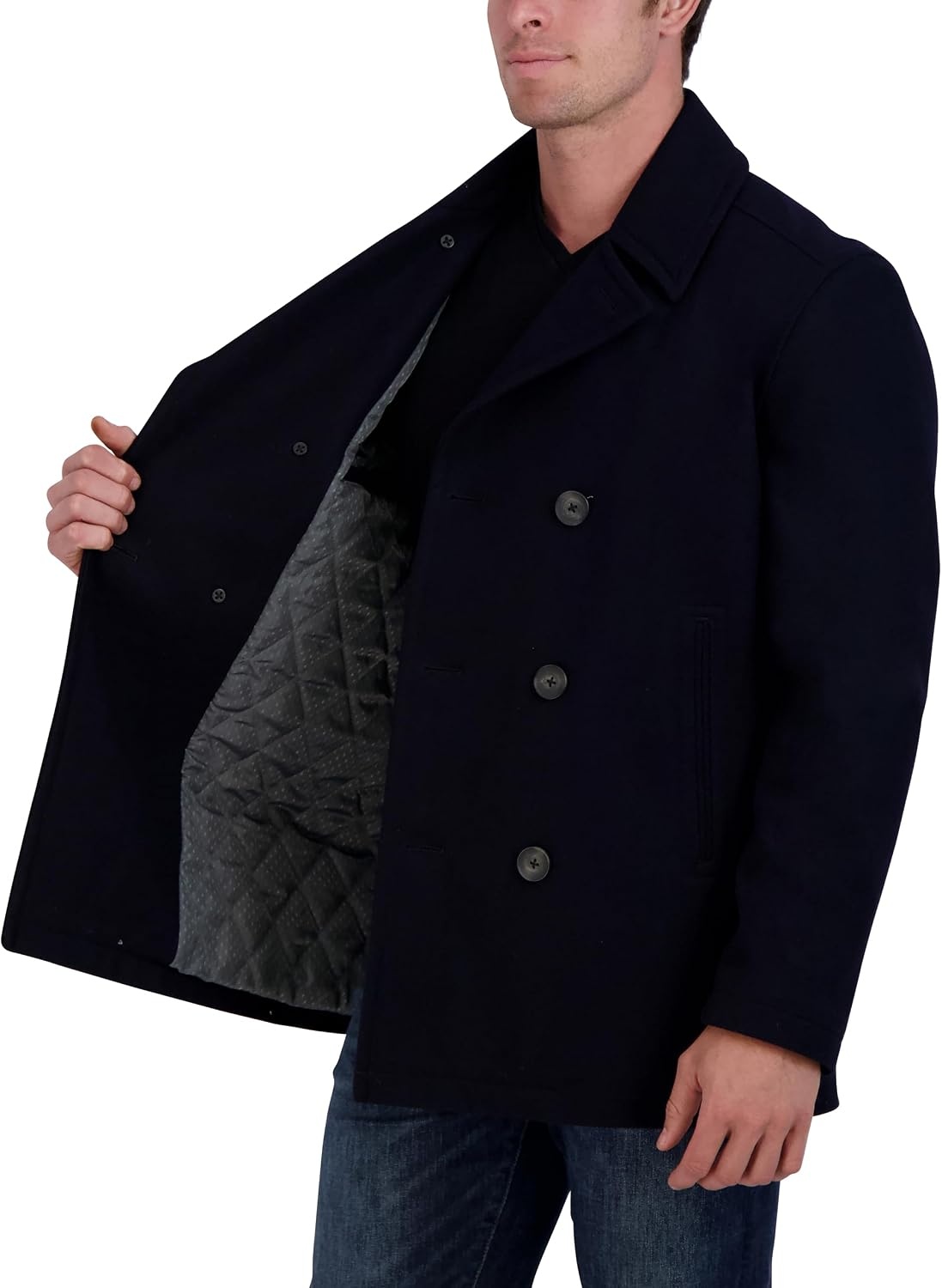 image:imageNautica Mens Wool Blend Peacoat DoubleBreasted Winter Coat Regular Big amp Tall SizesNavy Dr