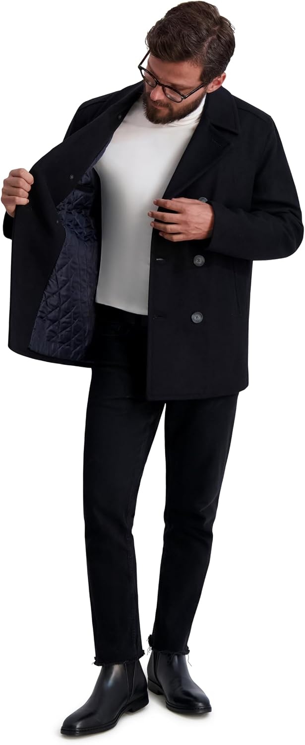 image:imageNautica Mens Wool Blend Peacoat DoubleBreasted Winter Coat Regular Big amp Tall SizesVintage Blk