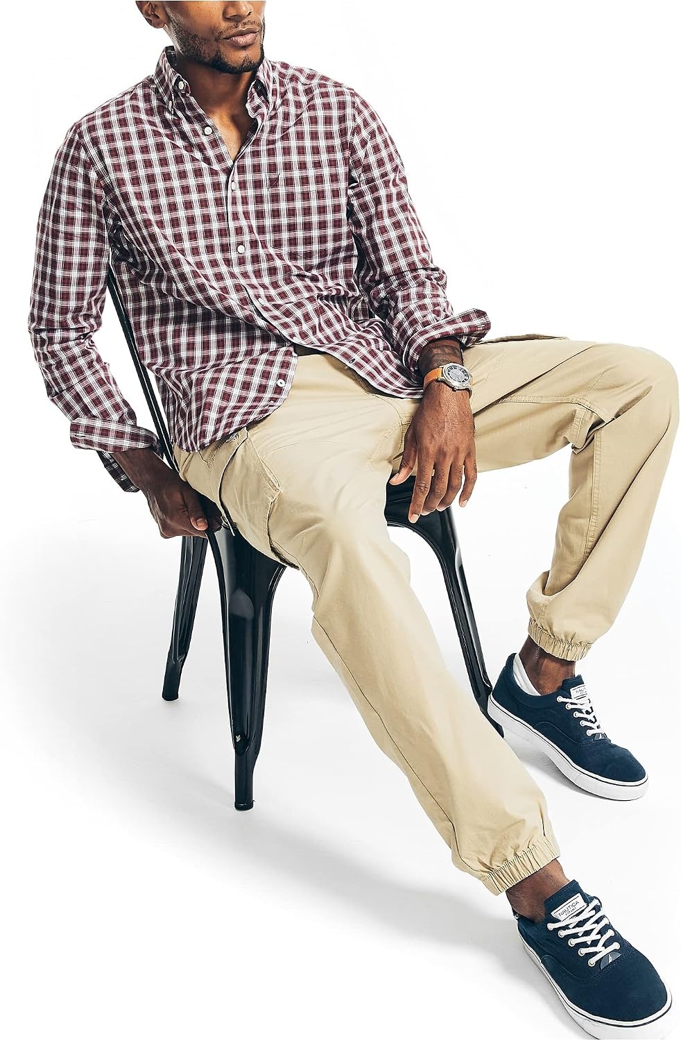 image:imageNautica Mens WrinkleResistant Plaid Wear to Work ShirtShipwreck Burgundy