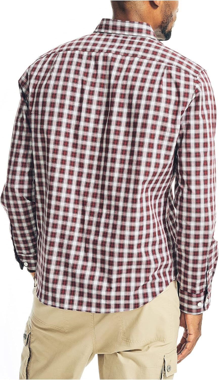 image:imageNautica Mens WrinkleResistant Plaid Wear to Work ShirtShipwreck Burgundy