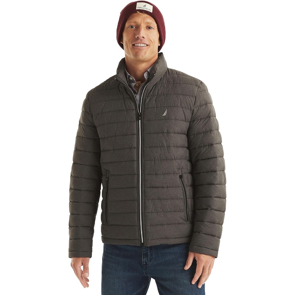image:imageNautica Mens Reversible Quilted Puffer Jacket Midweight Mechanical Stretch Winter CoatCharcoal Grey Heather