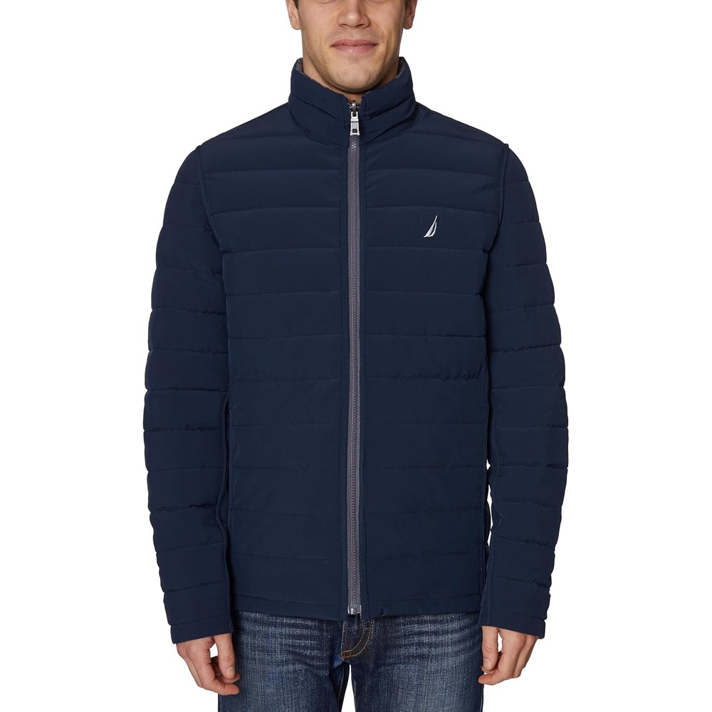image:imageNautica Mens Reversible Quilted Puffer Jacket Midweight Mechanical Stretch Winter CoatDeep Navy