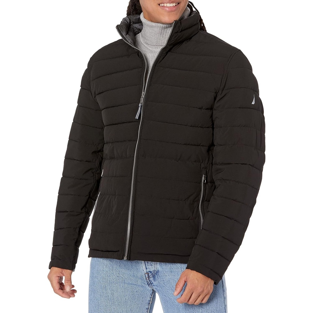image:imageNautica Mens Reversible Quilted Puffer Jacket Midweight Mechanical Stretch Winter CoatInk