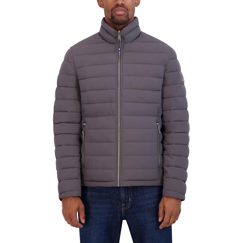 image:imageNautica Mens Reversible Quilted Puffer Jacket Midweight Mechanical Stretch Winter CoatMetal Grey
