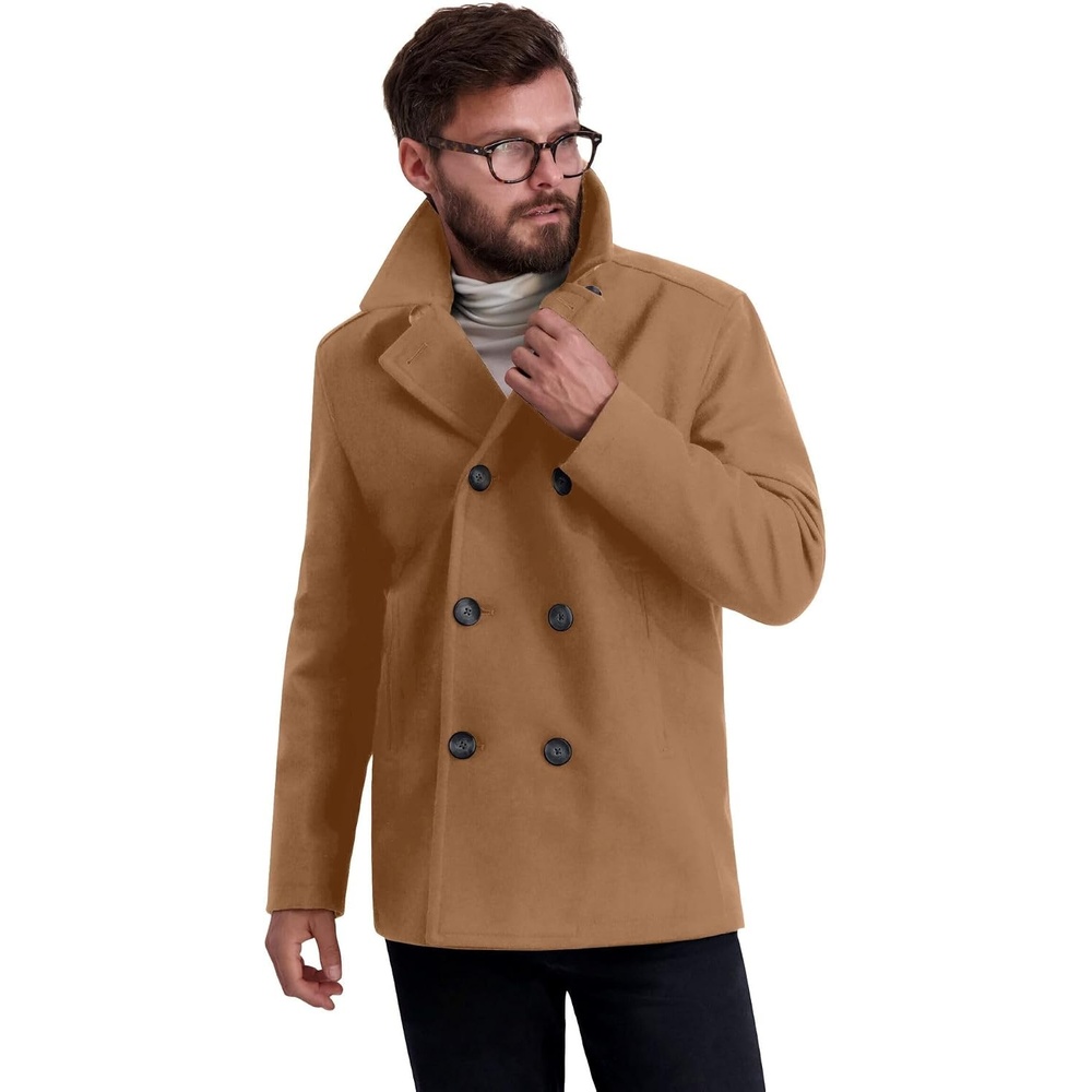 image:imageNautica Mens Wool Blend Peacoat DoubleBreasted Winter Coat Regular Big amp Tall SizesCamel